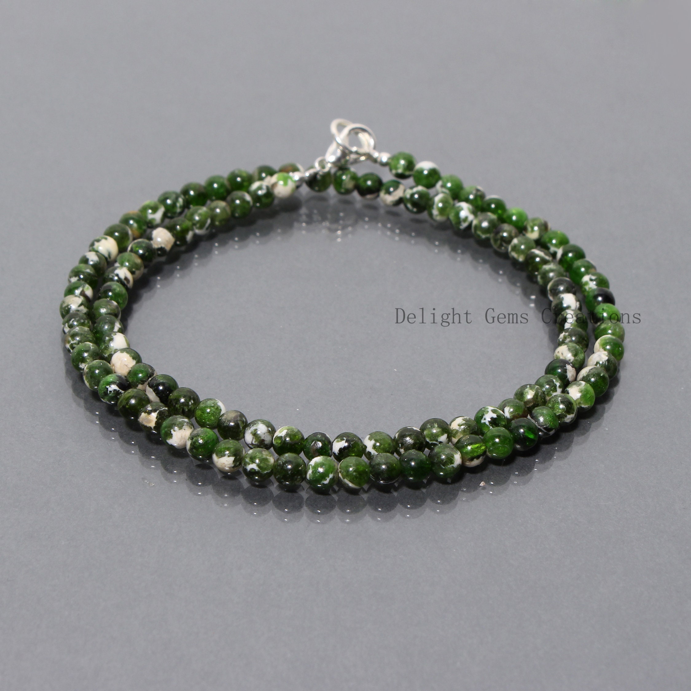 Natural Chrome Diopside Beaded Necklace, 4.5mm Round Green Gemstone