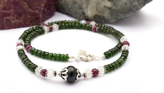 Natural Designer Chrome Diopside Necklace In 925 Sterling Silver, Gemstone Necklace, Necklace, Silver Jewelry, Beaded Necklace, Gift For Her