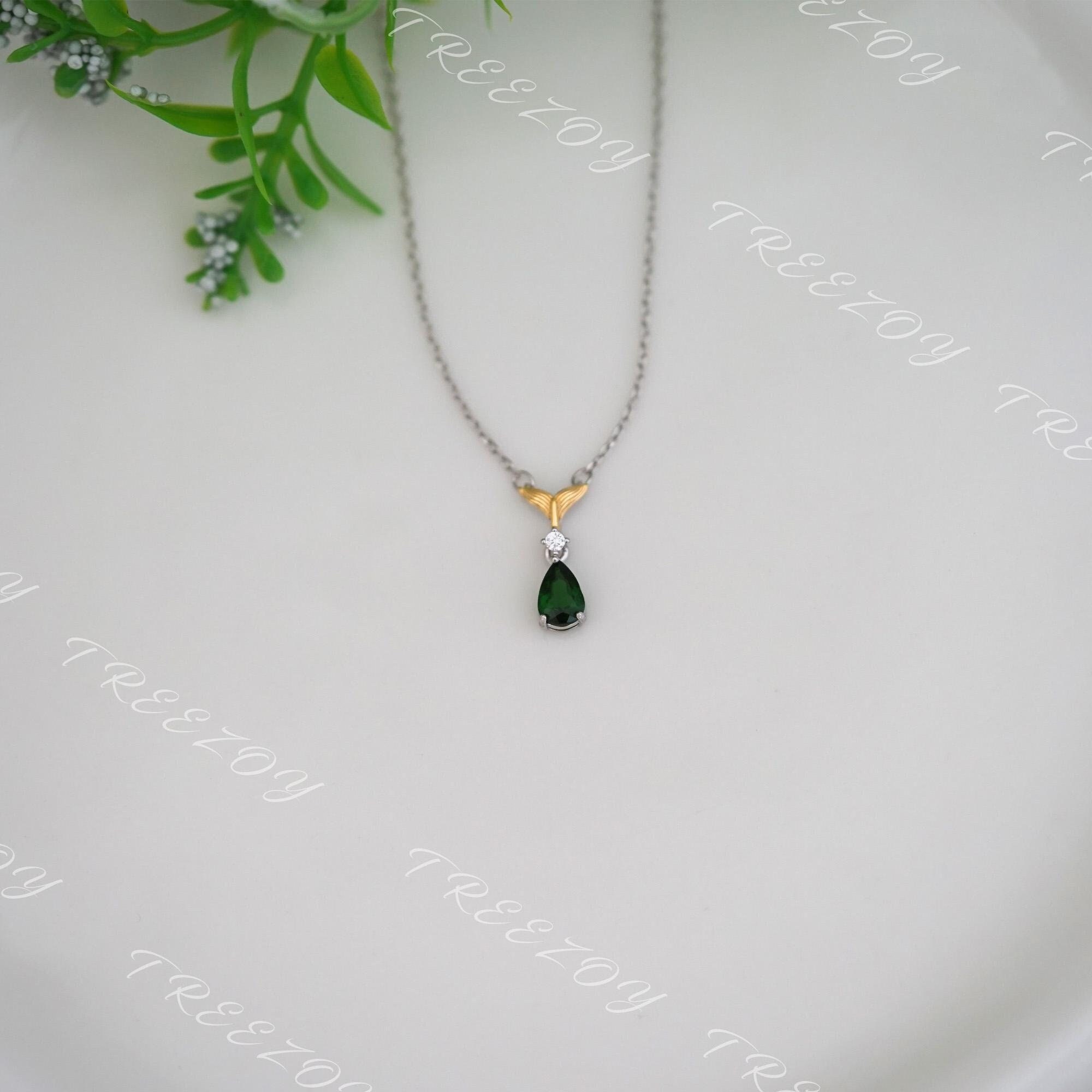 Pear Diopside Whale Tail Necklace: 18k Gold Plated Sterling Silver