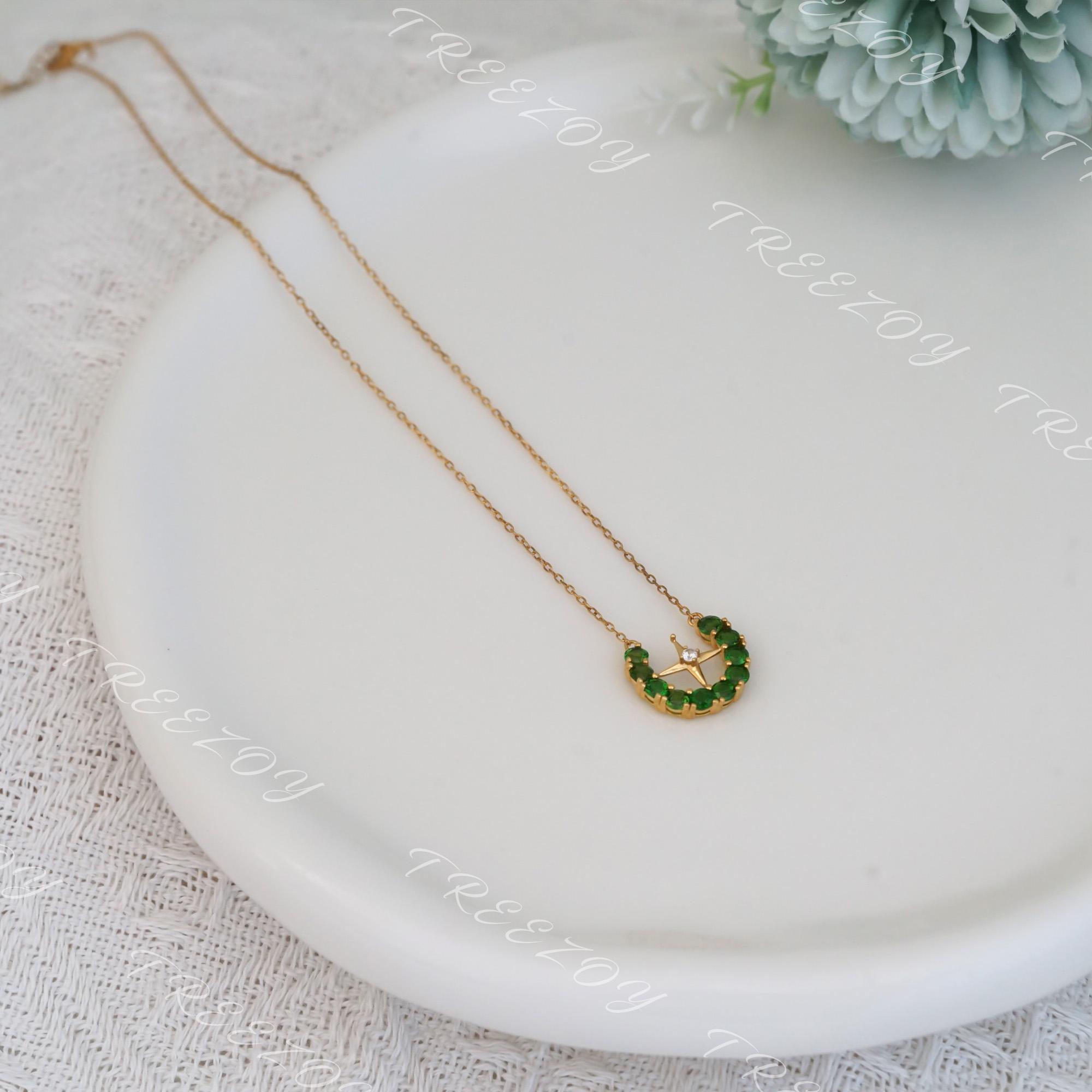 Real Green Diopside Necklace, Gold Necklace, Dainty Necklaces For Woman