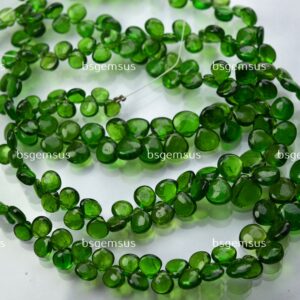 4 Inch Strand, Natural Chrome Diopside Smooth Heart Shape Briolettes,Size 5-7mm