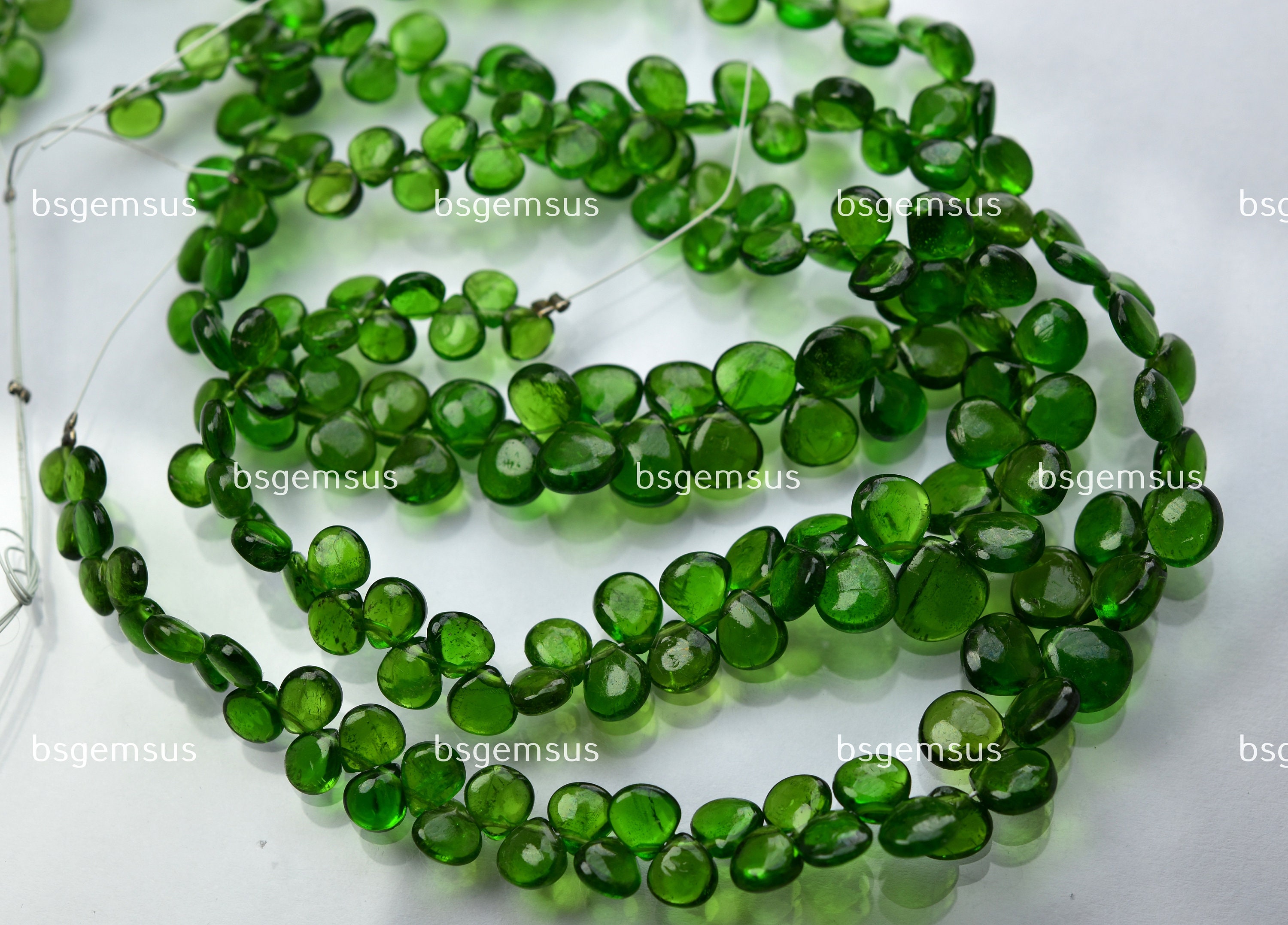 4 Inch Strand, Natural Chrome Diopside Smooth Heart Shape Briolettes,size 5-7mm