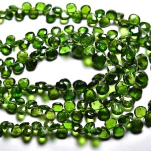 7 inches,Beautiful Natural Chrome Diopside Heart Shape Faceted Briolettes,Size is 5-7mm #967
