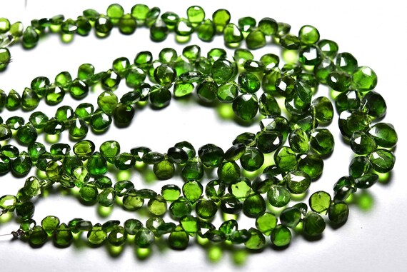 7 Inches,beautiful Natural Chrome Diopside Heart Shape Faceted Briolettes,size Is 5-7mm #967