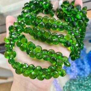 Chrome Diopside Green Hydro Quartz Faceted Heart Briolettes - 7 Inch Strand