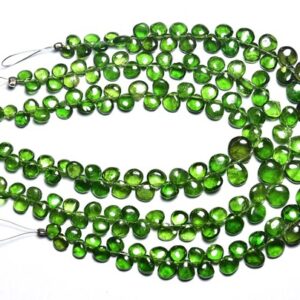 Chrome Diopside Heart Beads - 7 inches - Natural Super Quality Chrome Diopside Smooth Heart Briolettes - Size is 4-7mm #512