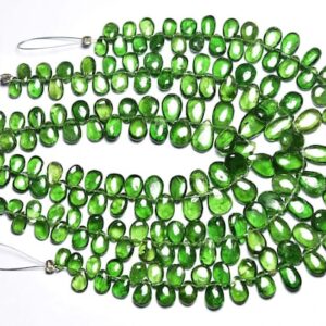 Chrome Diopside Pear Beads - 7 inches - Natural Super Quality Chrome Diopside Smooth Pear Briolettes - Size is 4x6-6x9mm #524