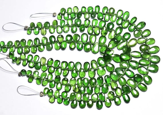 Chrome Diopside Pear Beads - 7 Inches - Natural Super Quality Chrome Diopside Smooth Pear Briolettes - Size Is 4x6-6x9mm #524