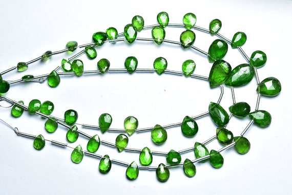 Chrome Diopside Pear Beads - 7 Inches - Beautiful Natural Faceted Chrome Diopside Pear Briolettes - Size Is 4x5-6x8mm #2164