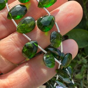 Chrome Diopside Russian Diopside Bright Green handcut faceted Pear Briolette drilled beads