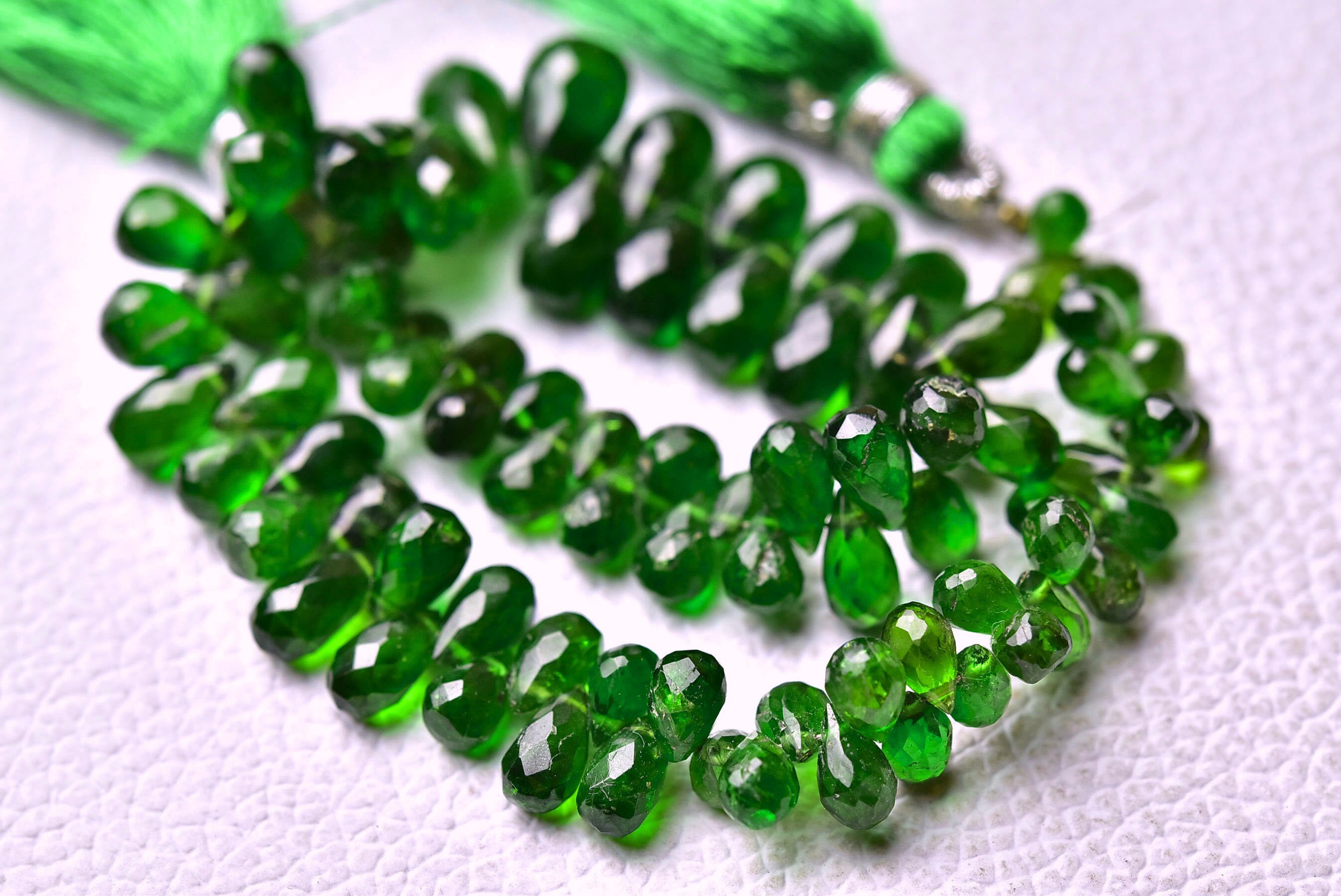 Natural Chrome Diopside Teardrops 3.5x5mm To 5x8mm Faceted Tear Drops Briolettes Gemstone Beads Chrome Diopside Beads 6 Inches Strand No3806