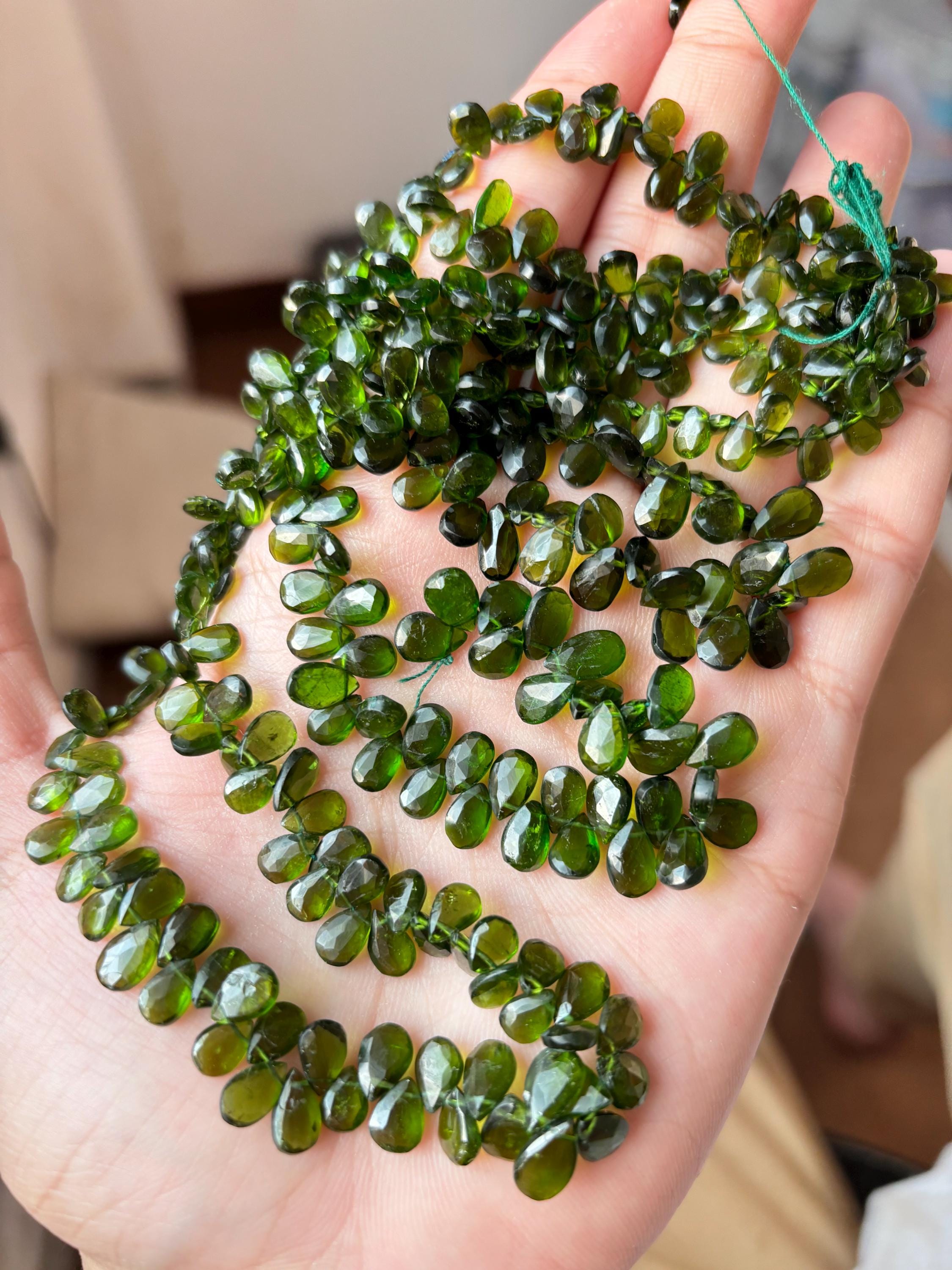 Natural Chrome Diopside Faceted Pear Shape Briolettes, Size 6-7mm Approx