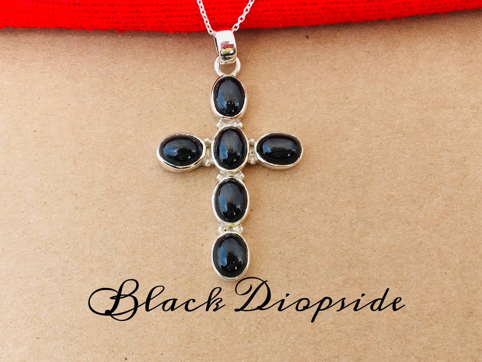 Black Diopside Jesus Pendant In 925 Sterling Silver, Gemstone Necklace, Christianity Pendant, Silver Jewelry, Stone Pendant, Gift For Her