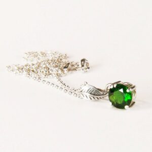 Chrome Diopside Pendant Necklace, 7mm x 1.55 Carat, Round Cut, Sterling Silver Pendant Necklace with Adjustable Chain