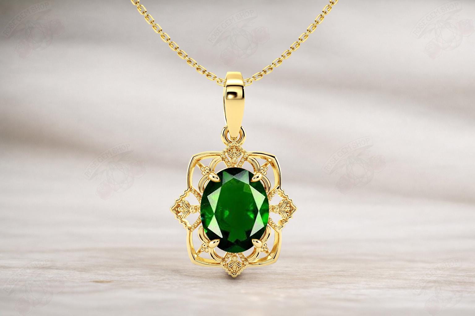 Chrome Diopside Necklace For Women Art Deco Leaf Wedding Pendant 925 Silver Chrome Diopside Statement Pendant Unique Green Gemstone Necklace