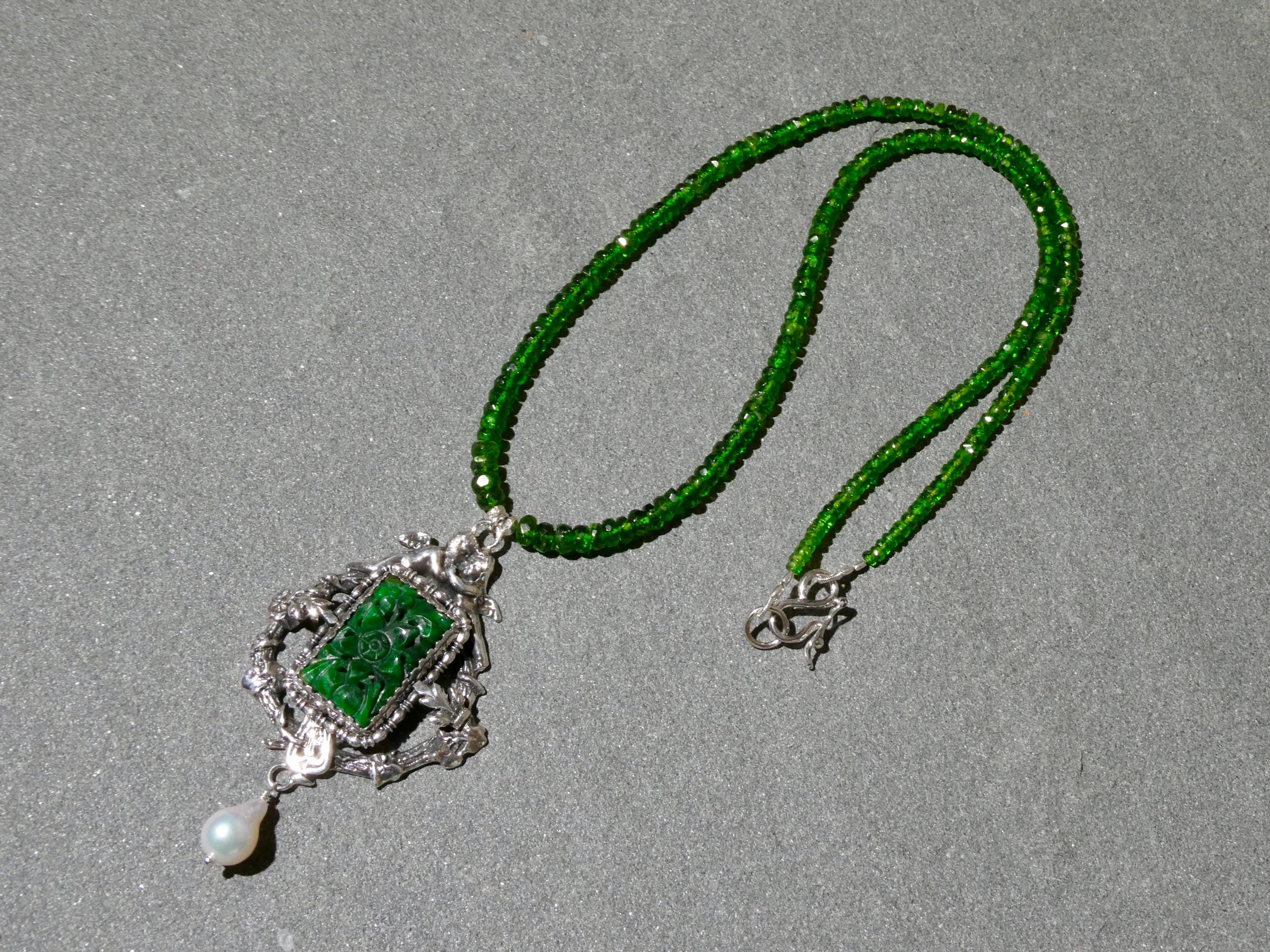 Chrome Diopside Necklace, Vintage Sterling And Green Stone Pendant,