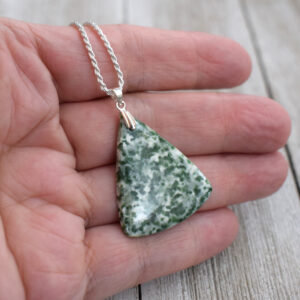 Chrome Diopside With Zosite Pendant - Irregular Trillion - Hand Polished Semi Precious Stone - Sterling Silver - Choice Of Chain