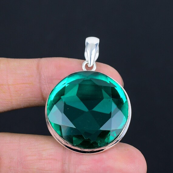 Faceted Chrome Diopside Pendant: 925 Sterling Silver, Handmade Boho Jewelry