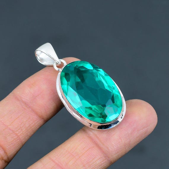 Faceted Chrome Diopside Pendant: 925 Sterling Silver, Handmade