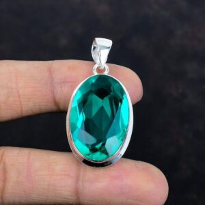 Faceted Chrome Diopside Pendant: Handmade 925 Sterling Silver, Antique Style