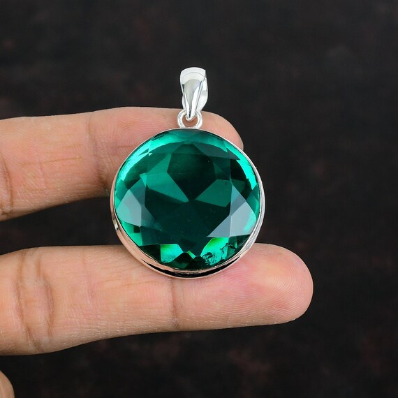 Faceted Chrome Diopside Pendant: Handmade 925 Sterling Silver Jewelry