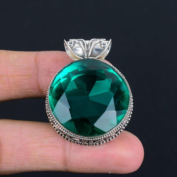Faceted Chrome Diopside Pendant: Handmade 925 Sterling Silver Vintage Jewelry