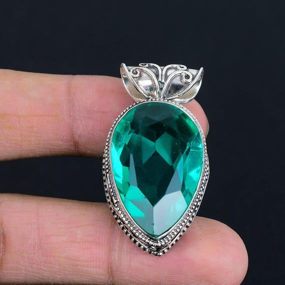 Faceted Chrome Diopside Pendant: Handmade 925 Sterling Silver Jewelry