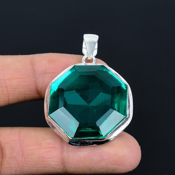 Faceted Chrome Diopside Pendant: Handmade 925 Sterling Silver Gemstone Jewelry