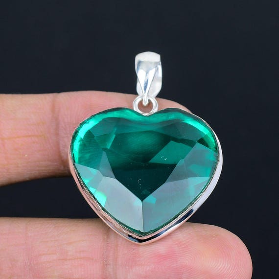Faceted Chrome Diopside Heart Pendant: Handmade 925 Sterling Silver