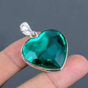 Faceted Chrome Diopside Heart Pendant: Vintage 925 Sterling Silver
