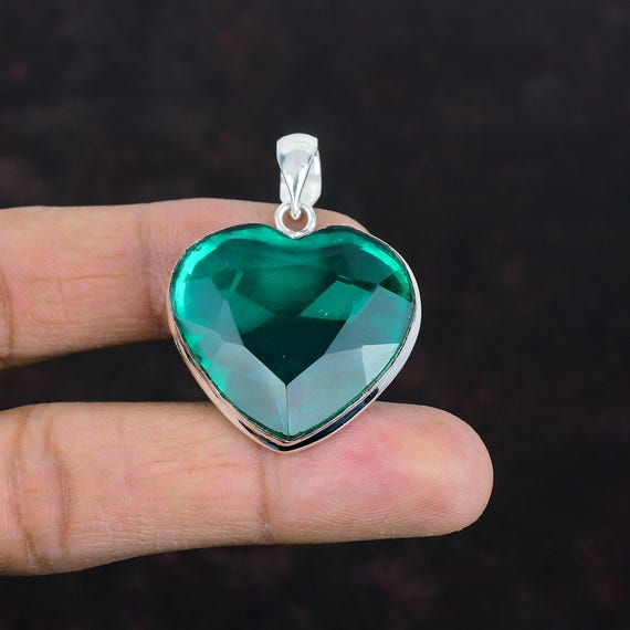 Faceted Chrome Diopside Heart Pendant: 925 Sterling Silver, Handmade