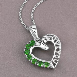 Genuine Chrome Diopside Sterling Silver 'i Love You' Heart Shape Pendant Necklace For Women, Valentine Gift, Green Pendant, Gift For Her
