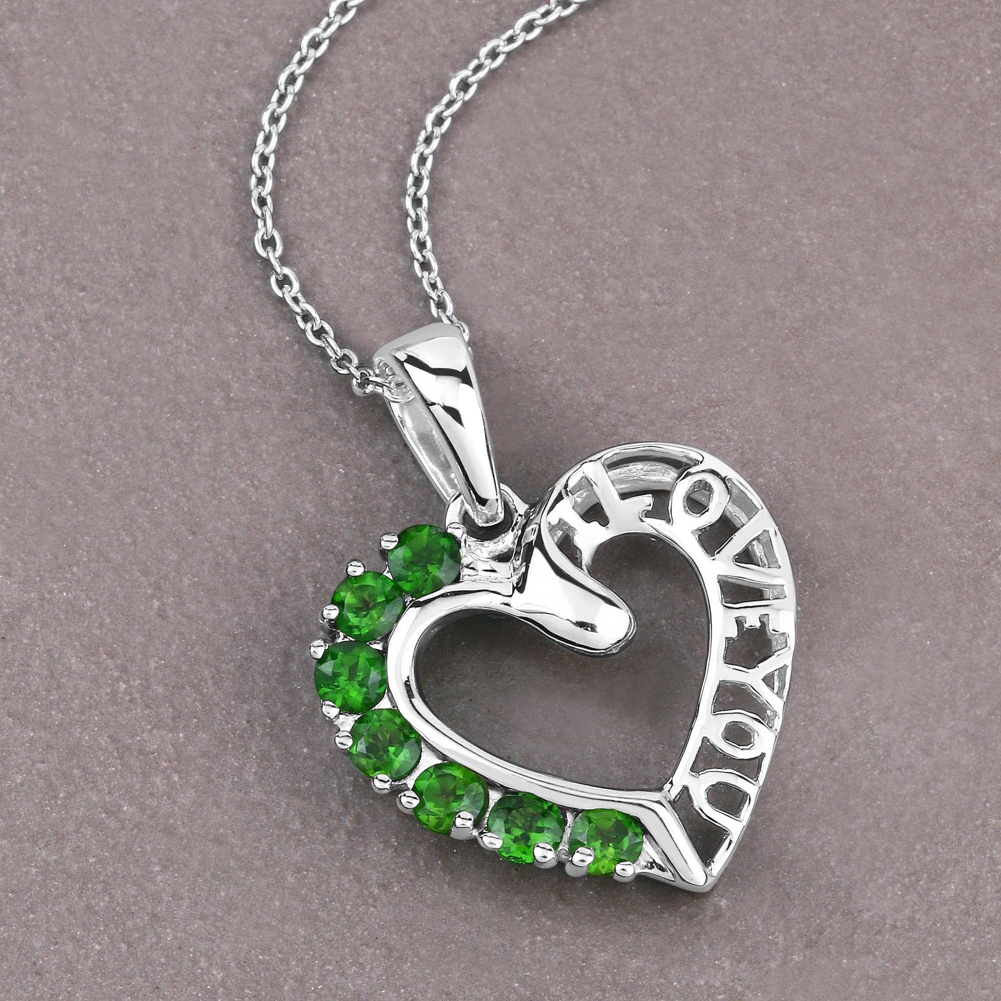 Genuine Chrome Diopside Sterling Silver 'i Love You' Heart Shape Pendant Necklace For Women, Valentine Gift, Green Pendant, Gift For Her