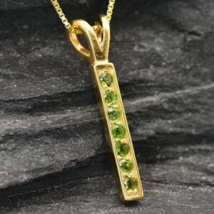 Gold Chrome Diopside Pendant, Natural Chrome Diopside, Gold Bar Pendant, Gold Vertical Pendant, Gold Dainty Pendant, Chrome Diopside Pendant