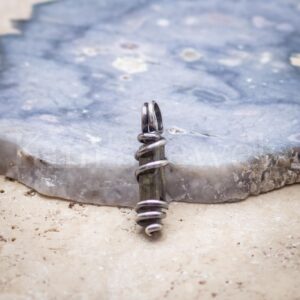 Green Chrome Diopside Crystal Gemstone, Oxidized Sterling Silver Wire Wrapped Mini Pendant Charm