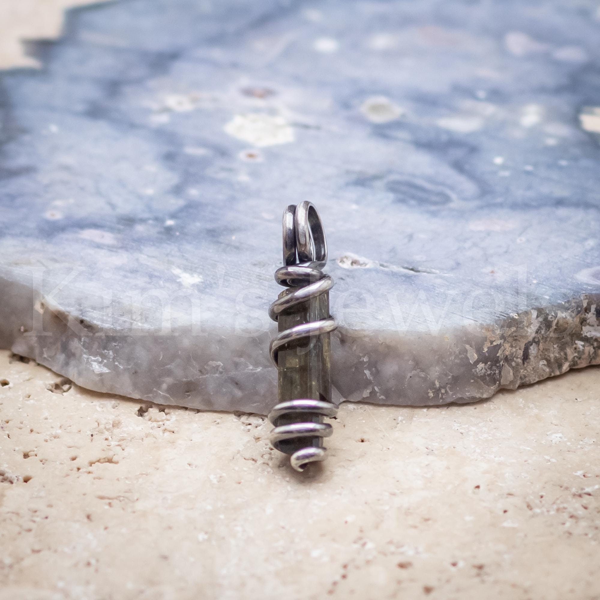 Green Chrome Diopside Crystal Gemstone, Oxidized Sterling Silver Wire Wrapped Mini Pendant Charm