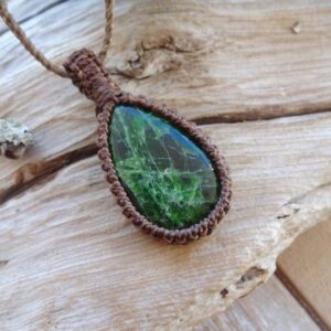 Green Chrome Diopside Macrame Pendant Necklace, Heart Chakra Jewelry