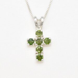 Green Cross Necklace, Natural Chrome Diopside, Chrome Diopside Pendant, Silver Cross Necklace, Symbolic Pendant, Solid Silver Necklace