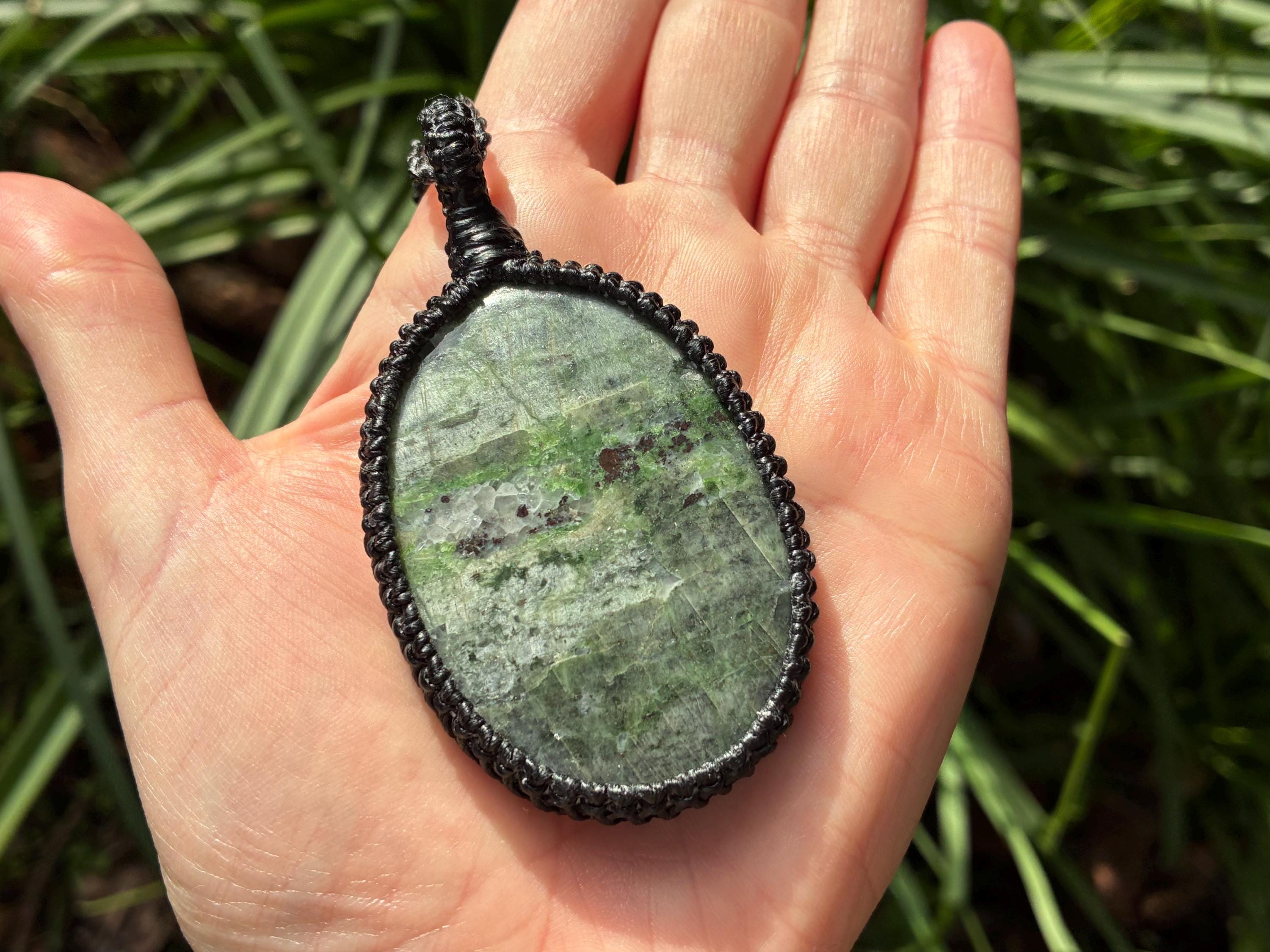 Large Diopside Pendant Neckace: Simple Macrame Jewelry, Gaiasgifts, Surrender Nuture, Nature