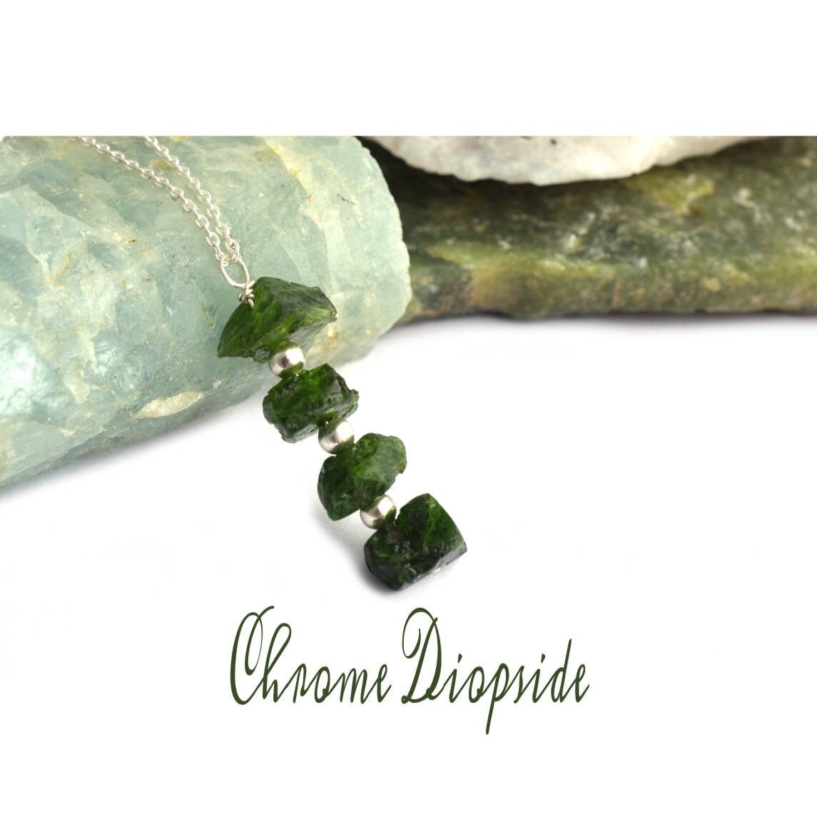 Natural Raw Chrome Diopside Pendant In 925 Sterling Silver, Rough Gemstone Necklace, Uncut Pendant, Stone Pendant, Birthstone, Gift For Her