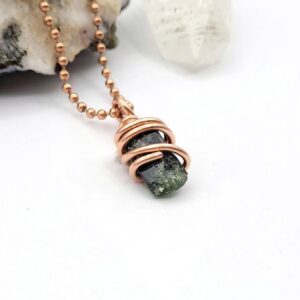 Diopside Necklace, Copper Wire Wrapped Diopside Pendant, Raw Diopside, Crystal Necklace