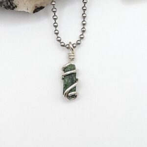 Diopside Necklace, Silver Wire Wrapped Diopside Pendant