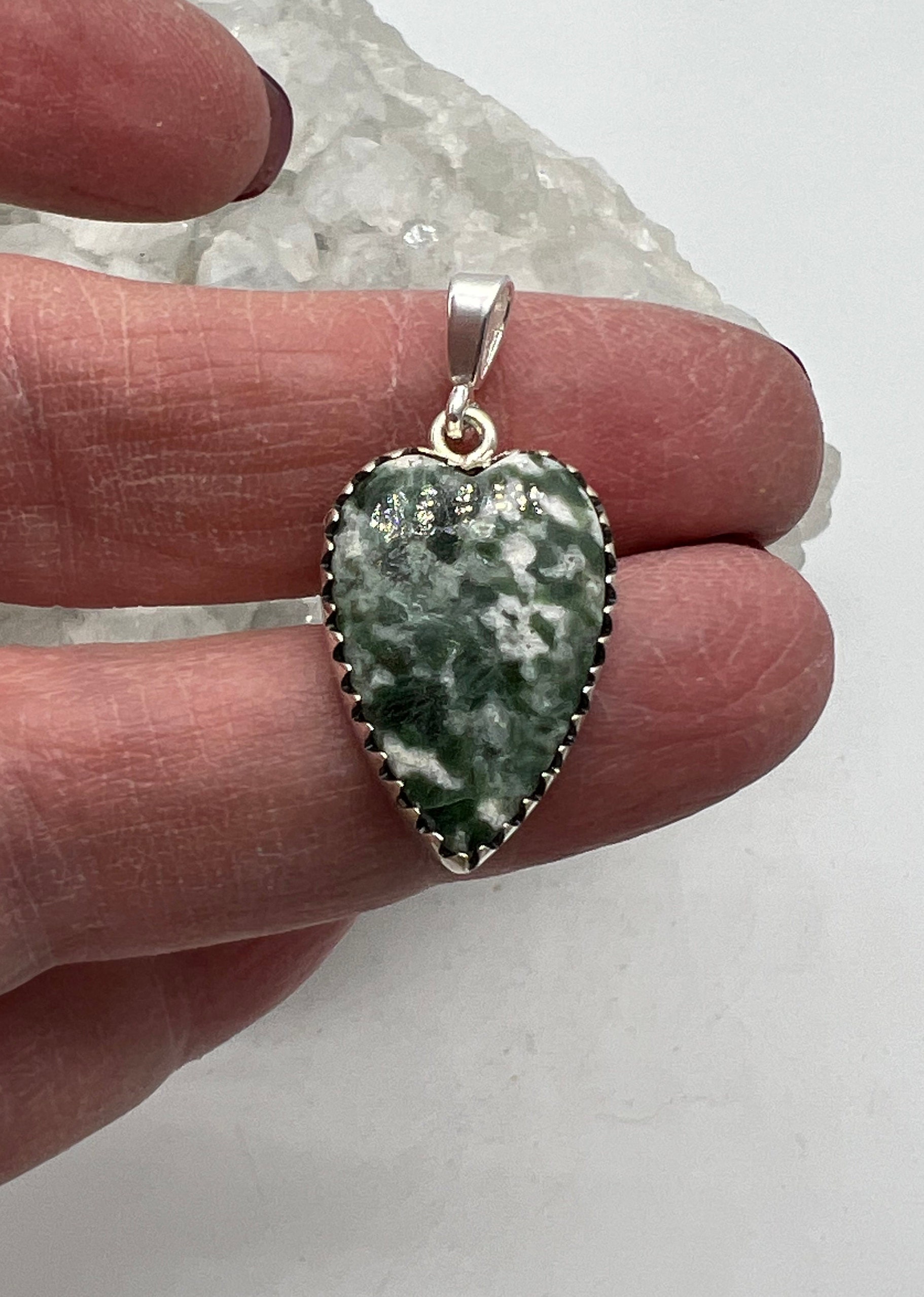 Petite Diopside In Zoisite Heart Pendant