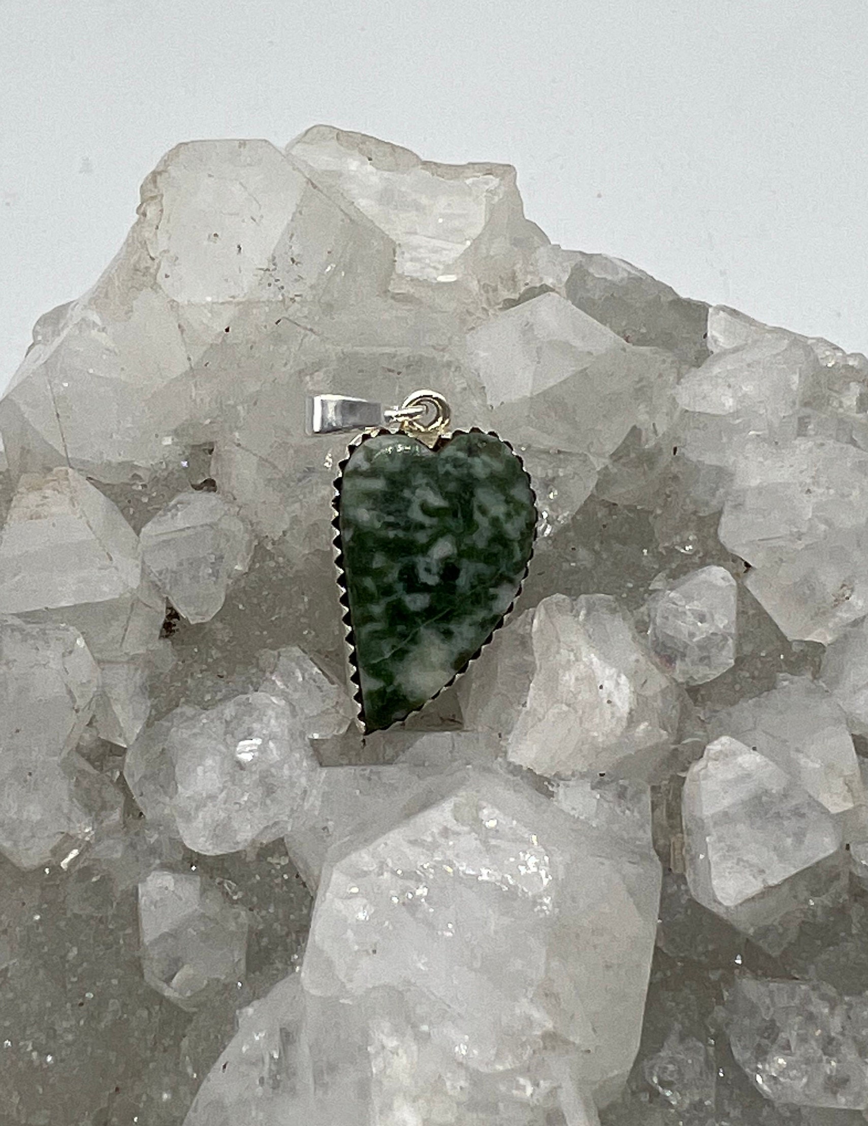 Petite Diopside In Zoisite Heart Pendant-1 3/8