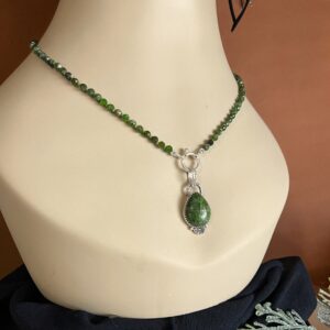 RARE - Rich Green Chrome-Diopside Charm Pendant and Chrome-Diopside Beaded Necklace in Sterling Silver
