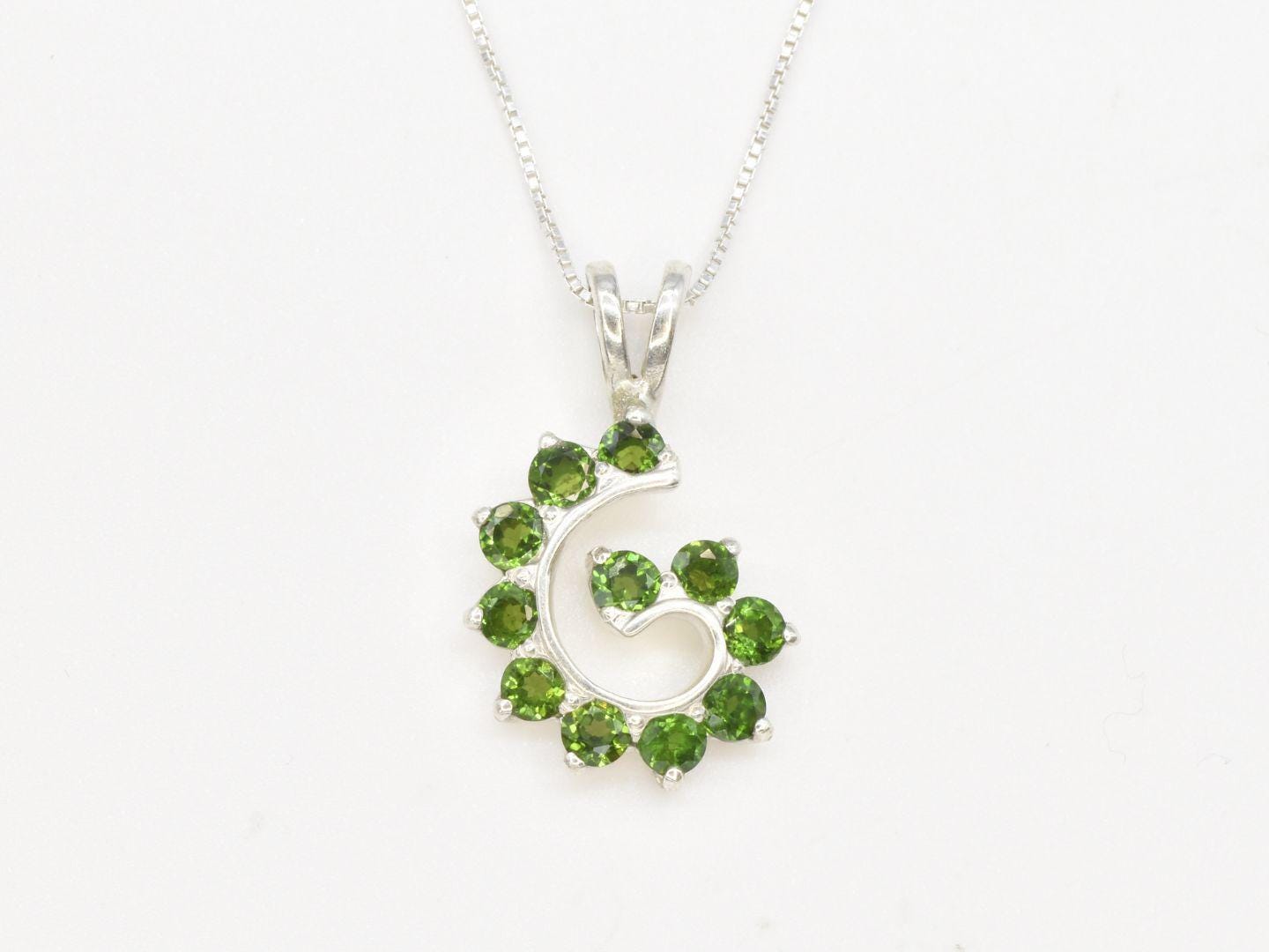 Spiral Chrome Diopside Pendant, Swirl Necklace, Green Spiral, G Shape Pendant, Silver Swirl, Silver Necklace, Green Gemstone, Spiral Charm