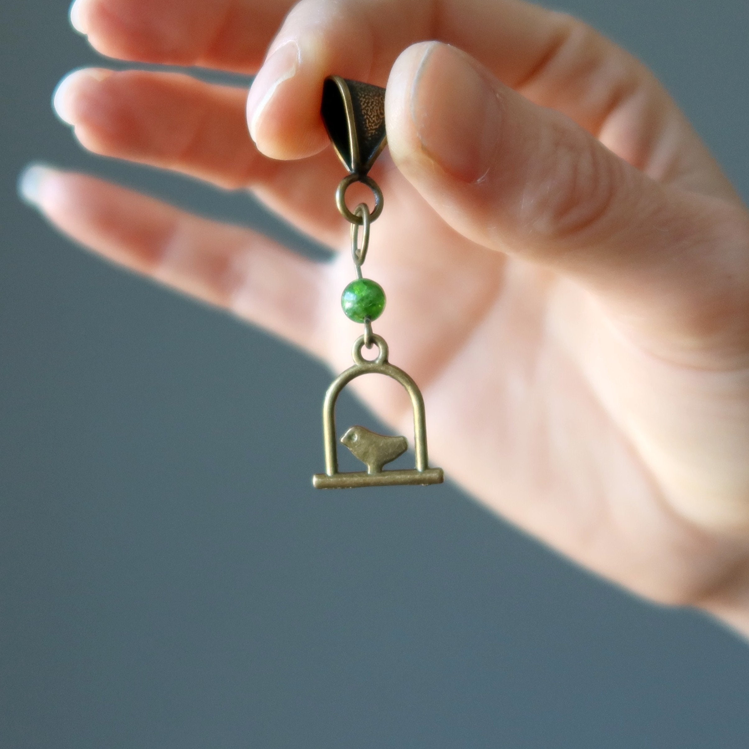 Diopside Pendant Swinging Bird's Freedom Song Green Gem