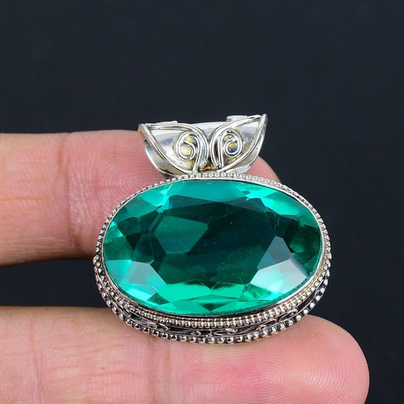 Vintage Faceted Chrome Diopside Pendant: Handmade Sterling Silver Jewelry