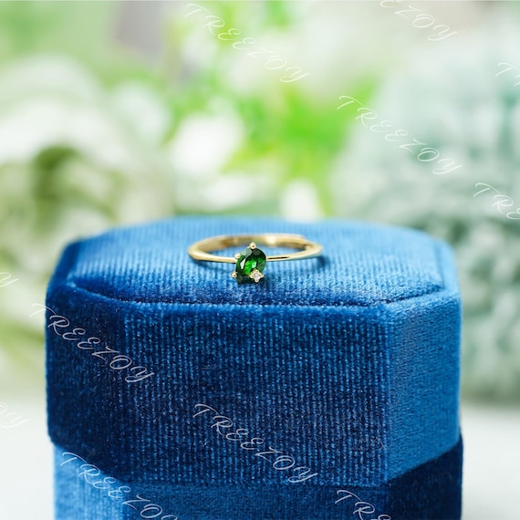 18k Gold Diopside Ring, Natural Chrome Pear Gemstone Rings, Dainty Rings For Woman