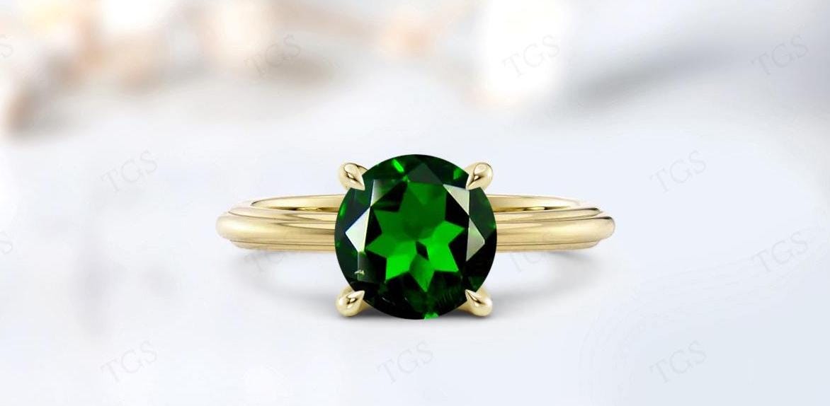 2ct Chrome Diopside Wedding Ring For Her 925 Silver Chrome Diopside  Solitaire Wedding Ring Round Cut Green Gemstone Ring Anniversary Gift